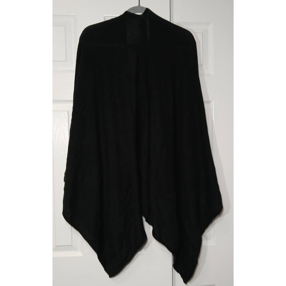 Womens xl one size fits all 100% cashmere lightweight poncho black throw shawl - Picture 6 of 8